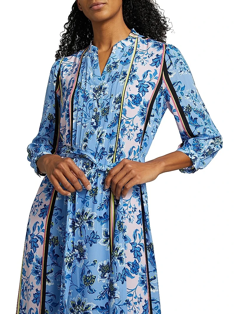 Floral Stretch-Silk Midi-Shirtdress