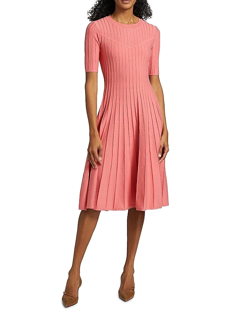 The Wanda Pleated Knit Fit & Flare Midi-Sweaterdress