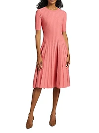 The Wanda Pleated Knit Fit & Flare Midi-Sweaterdress