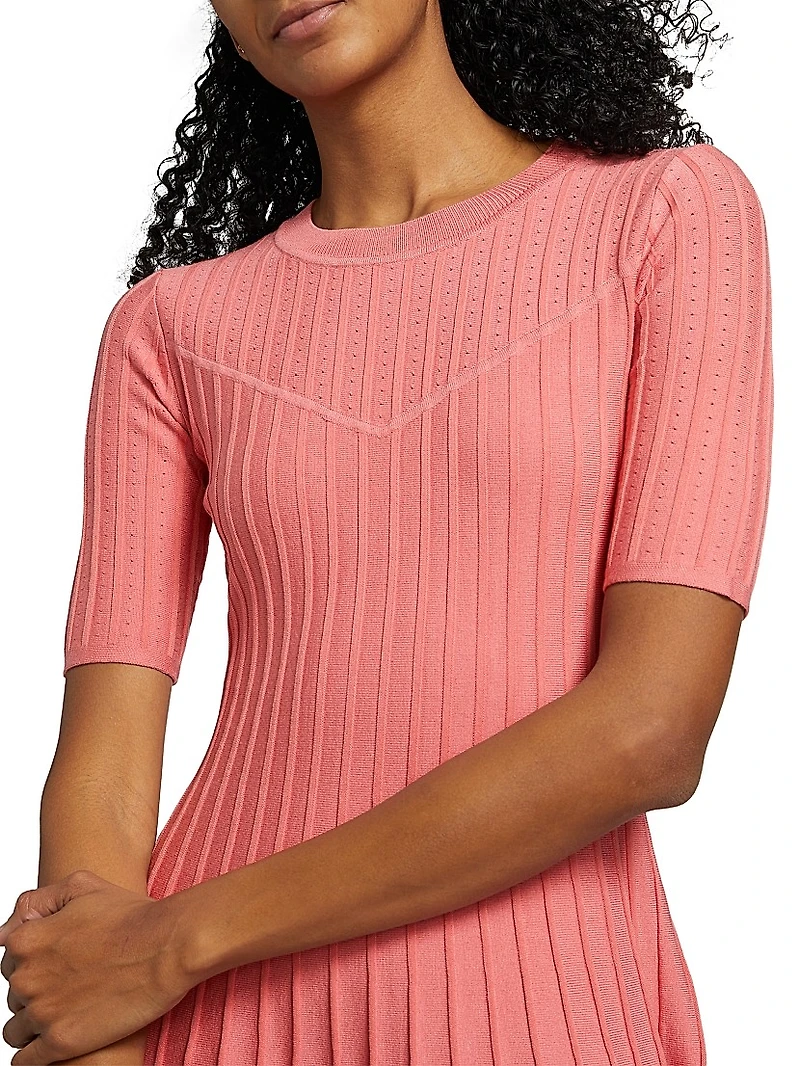 The Wanda Pleated Knit Fit & Flare Midi-Sweaterdress