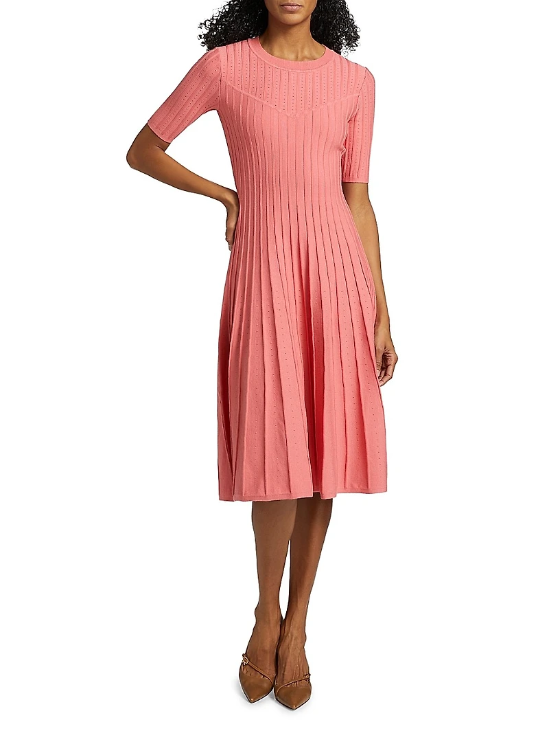 The Wanda Pleated Knit Fit & Flare Midi-Sweaterdress