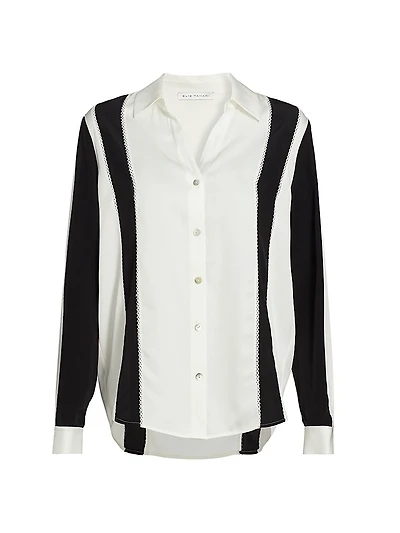 The Dylan Striped Stretch-Silk Button-Front Top
