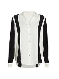 The Dylan Striped Stretch-Silk Button-Front Top