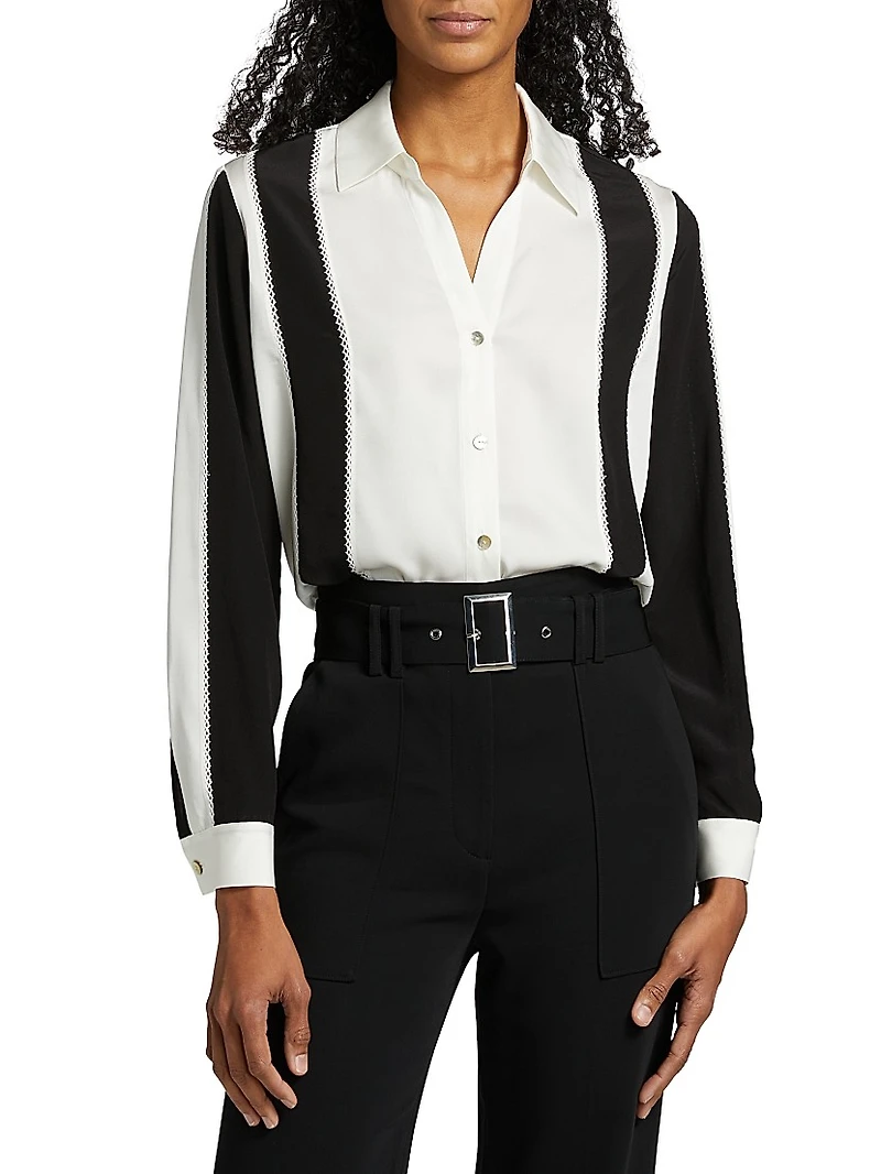 The Dylan Striped Stretch-Silk Button-Front Top