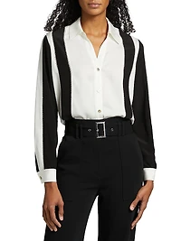The Dylan Striped Stretch-Silk Button-Front Top