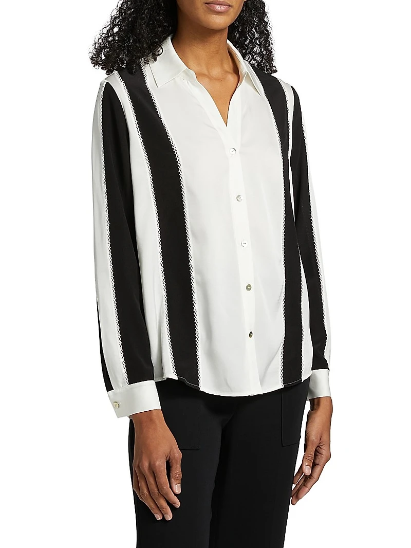 The Dylan Striped Stretch-Silk Button-Front Top