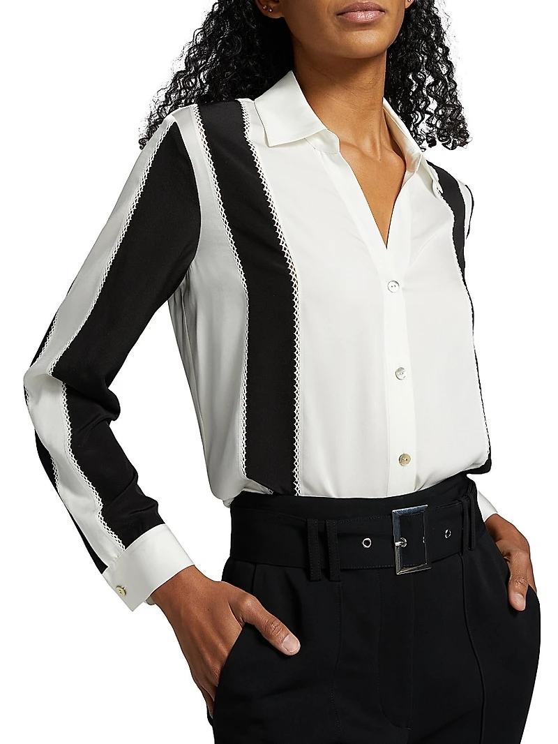 The Dylan Striped Stretch-Silk Button-Front Top