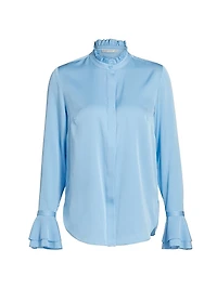 The Adair Ruffle-Trimmed Stretch-Silk Button-Front Blouse