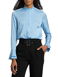 The Adair Ruffle-Trimmed Stretch-Silk Button-Front Blouse