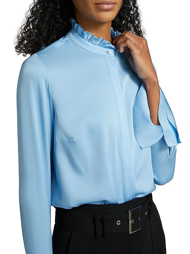 The Adair Ruffle-Trimmed Stretch-Silk Button-Front Blouse