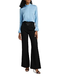 The Adair Ruffle-Trimmed Stretch-Silk Button-Front Blouse