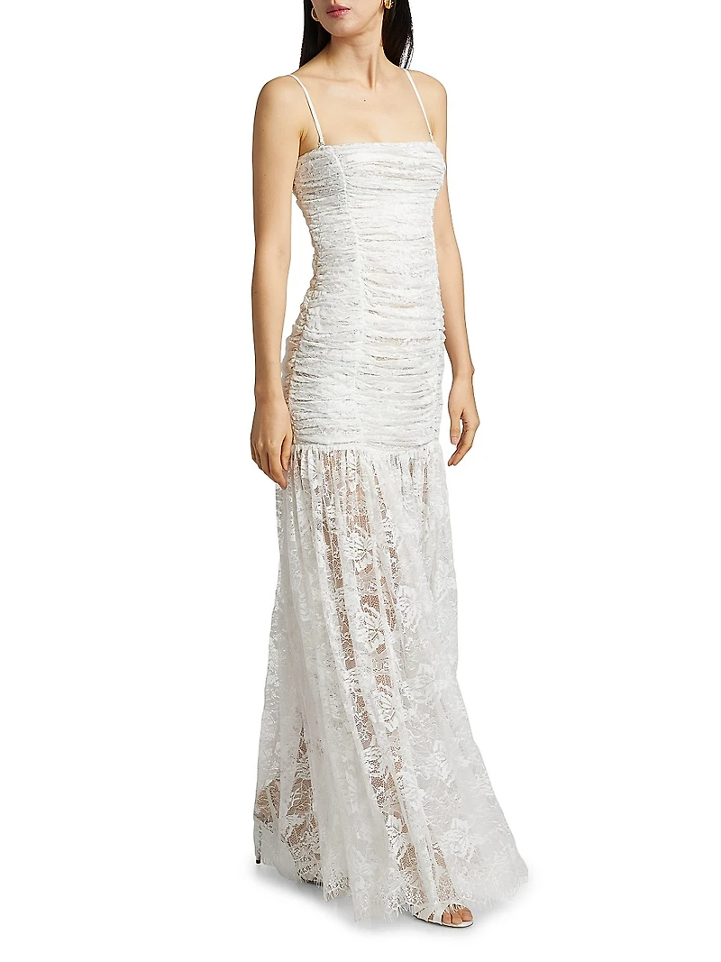 Adra Ruched Lace Gown