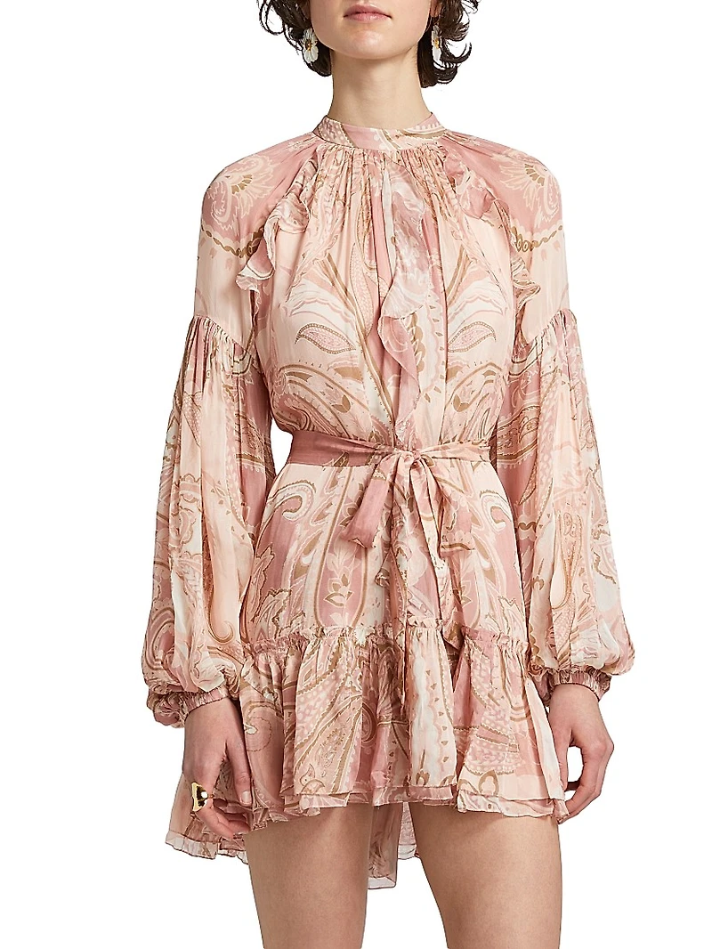 Fiza Ruffle Tie-Waist Minidress