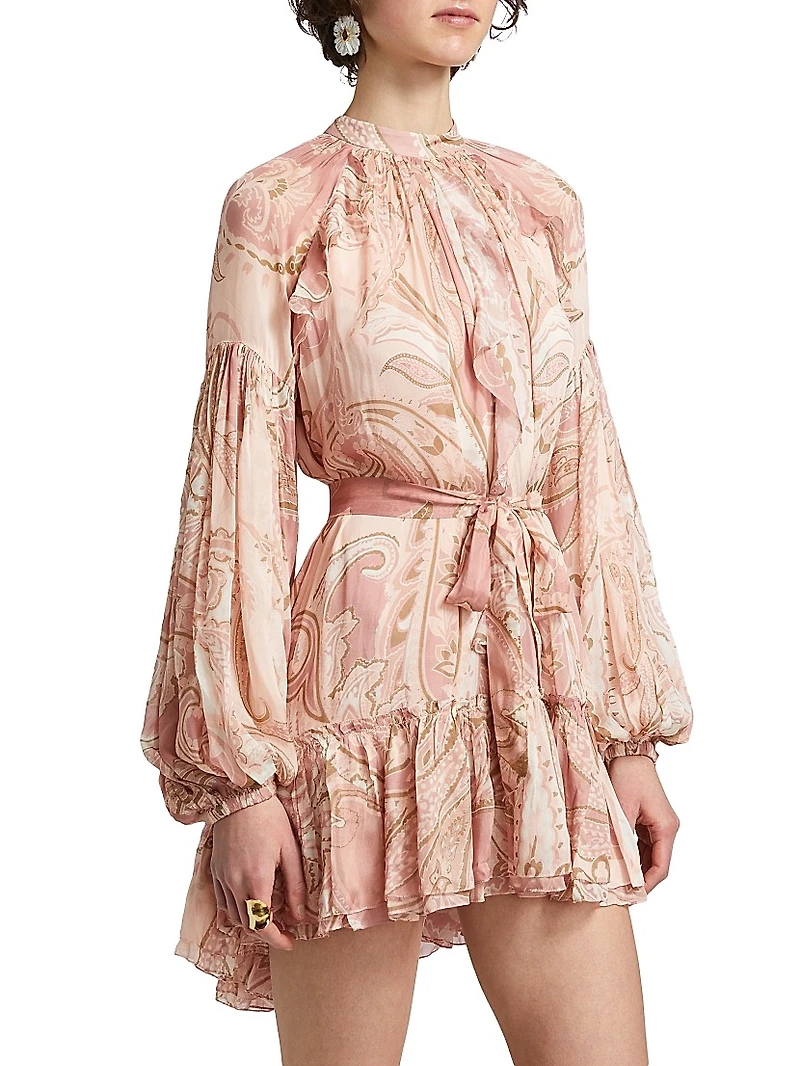 Fiza Ruffle Tie-Waist Minidress