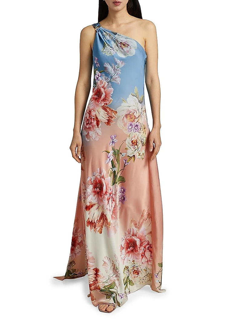 Kavi Floral One-Shoulder Gown