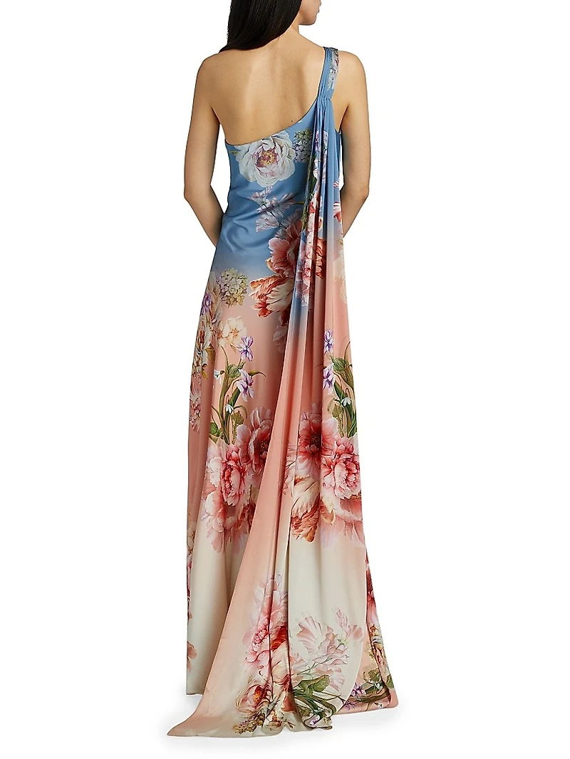 Kavi Floral One-Shoulder Gown