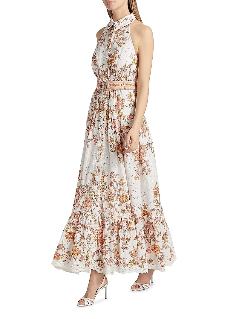 Niti Floral Eyelet Cotton Maxi Shirtdress
