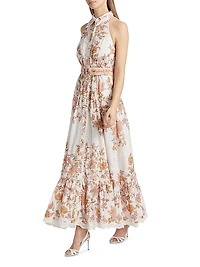 Niti Floral Eyelet Cotton Maxi Shirtdress