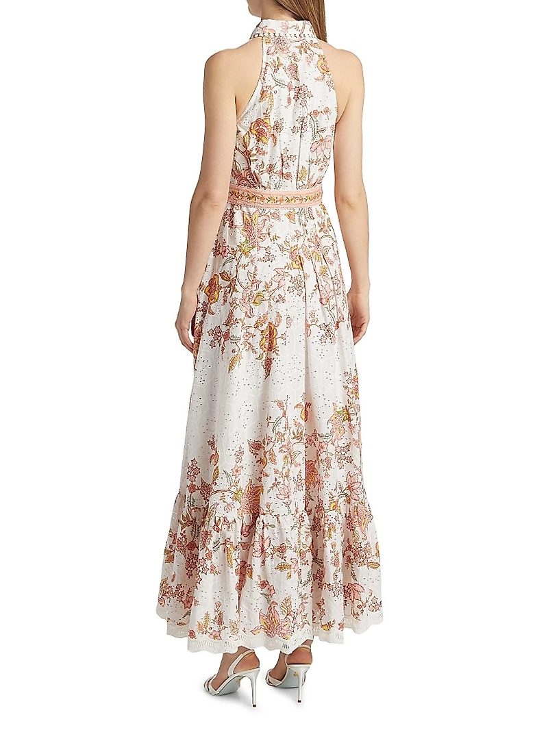 Niti Floral Eyelet Cotton Maxi Shirtdress