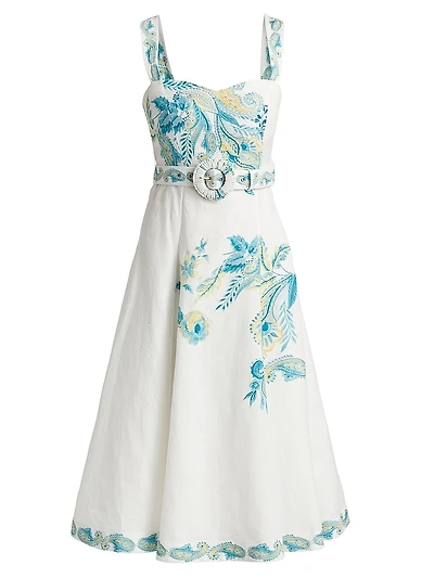 Amari Embroidered Linen & Cotton Midi-Dress