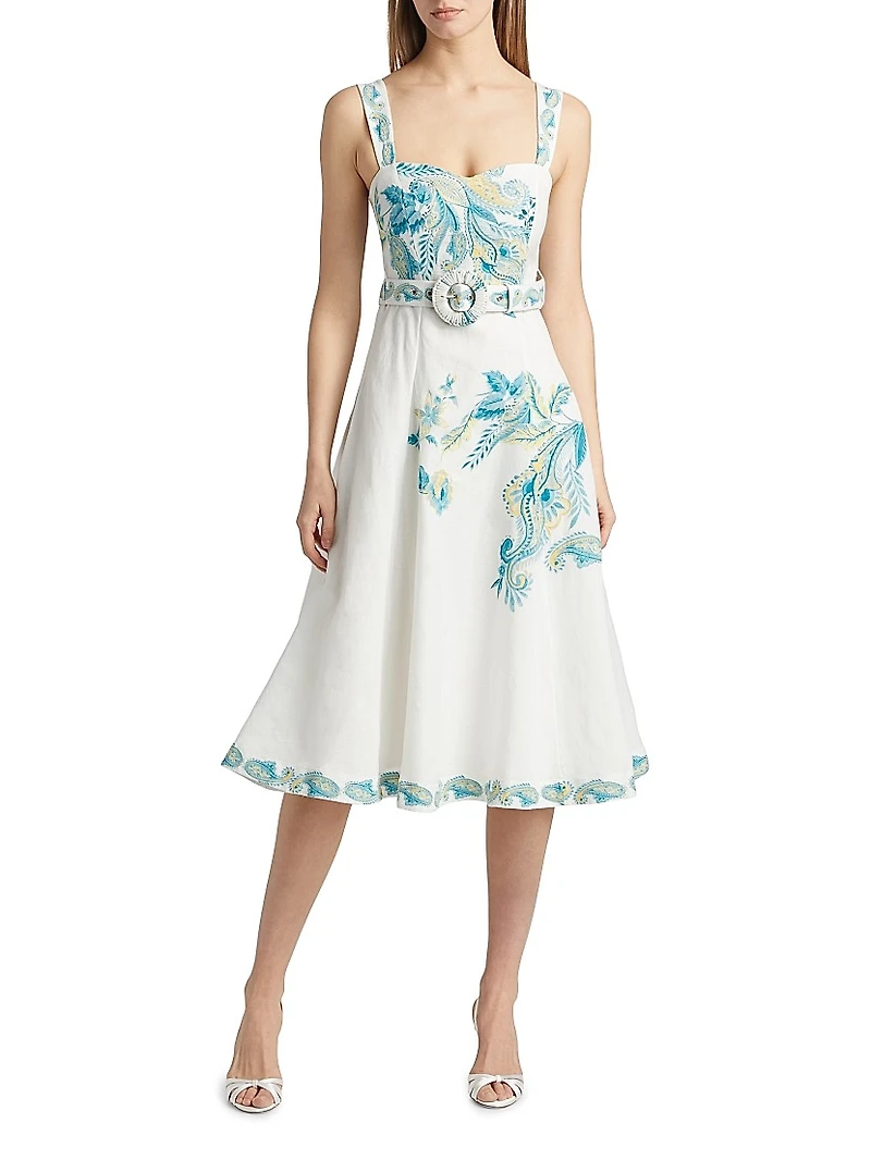 Amari Embroidered Linen & Cotton Midi-Dress
