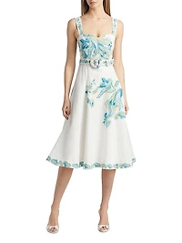 Amari Embroidered Linen & Cotton Midi-Dress