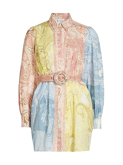 Fiza Colorblocked Belted Shirtdress
