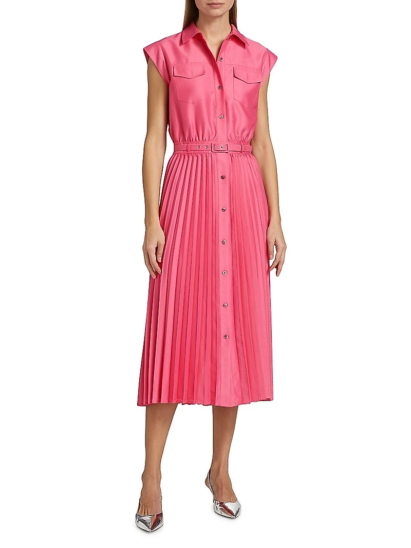 Natalyia Pleated Midi-Shirtdress
