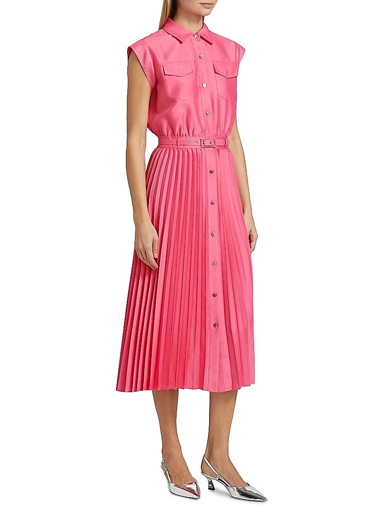 Natalyia Pleated Midi-Shirtdress