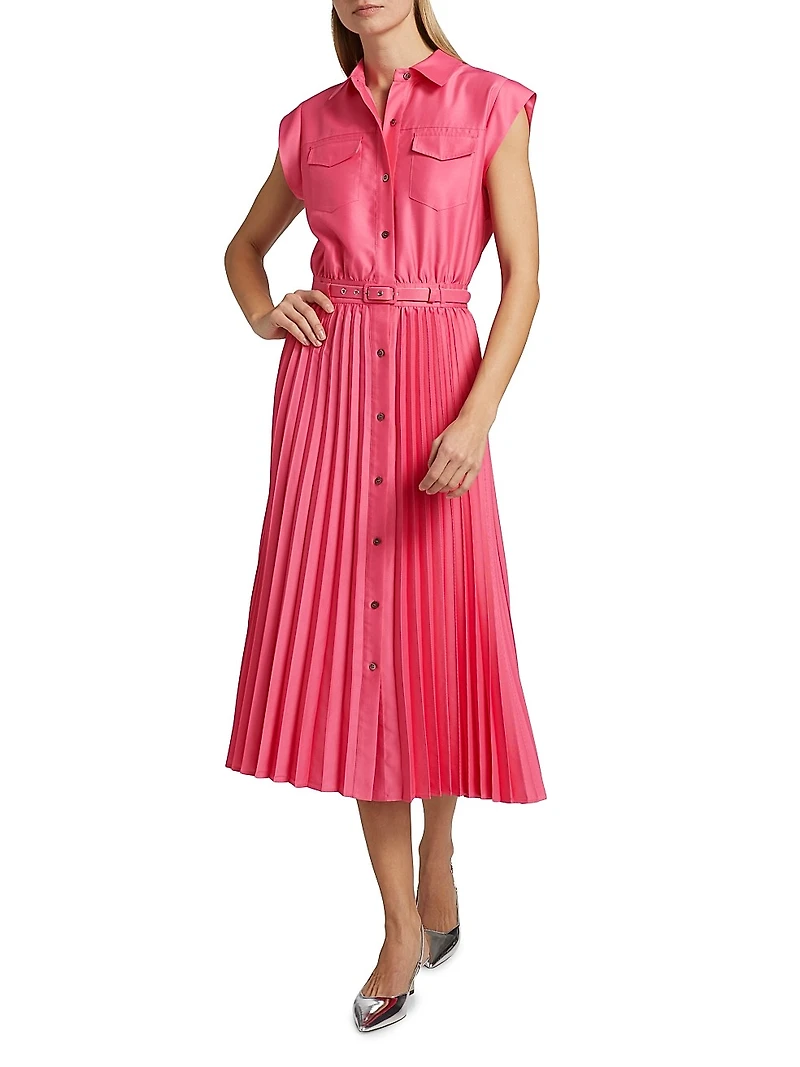Natalyia Pleated Midi-Shirtdress