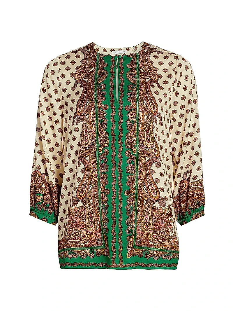 Isa Jewel Paisley Long-Sleeve Blouse