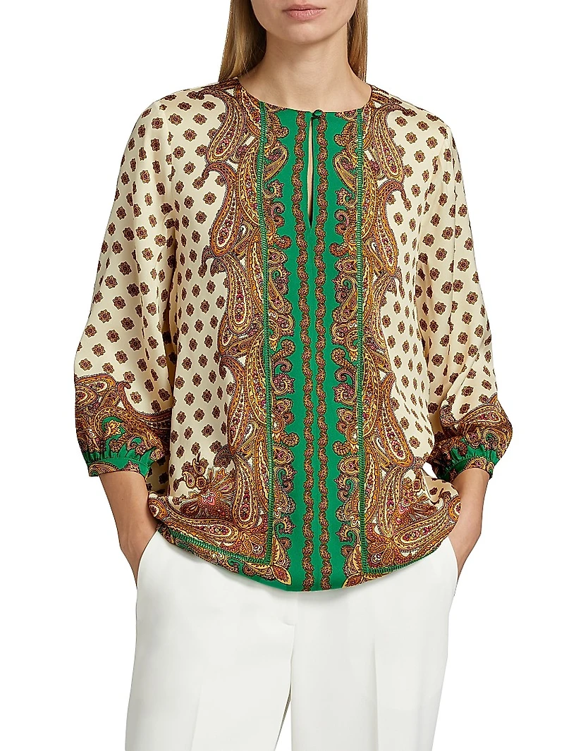 Isa Jewel Paisley Long-Sleeve Blouse