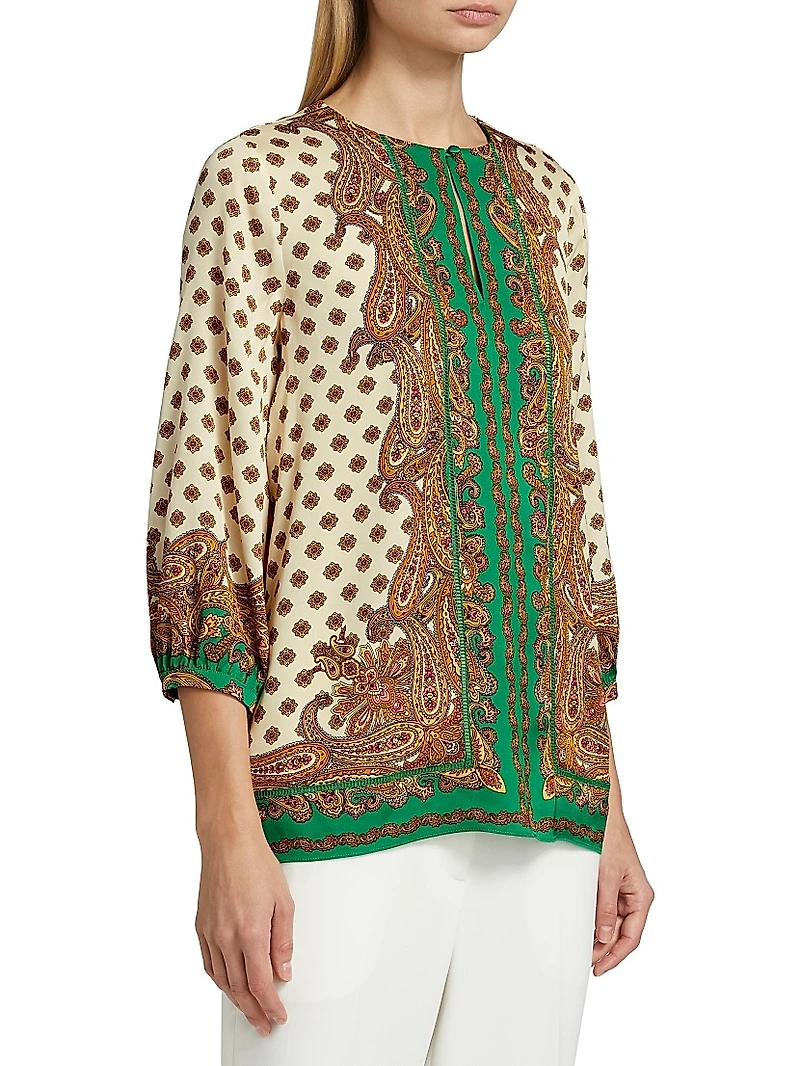 Isa Jewel Paisley Long-Sleeve Blouse