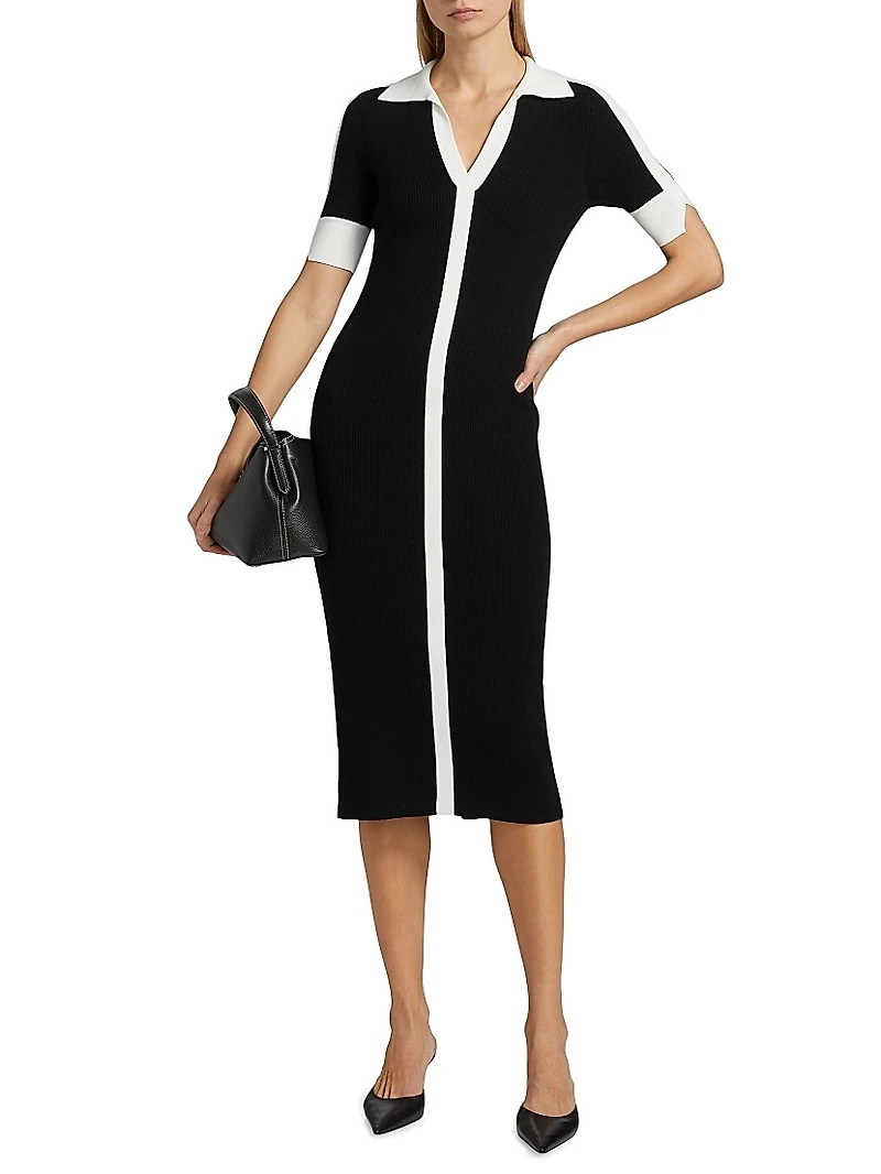 Myra Contrast-Trim Midi-Sweaterdress