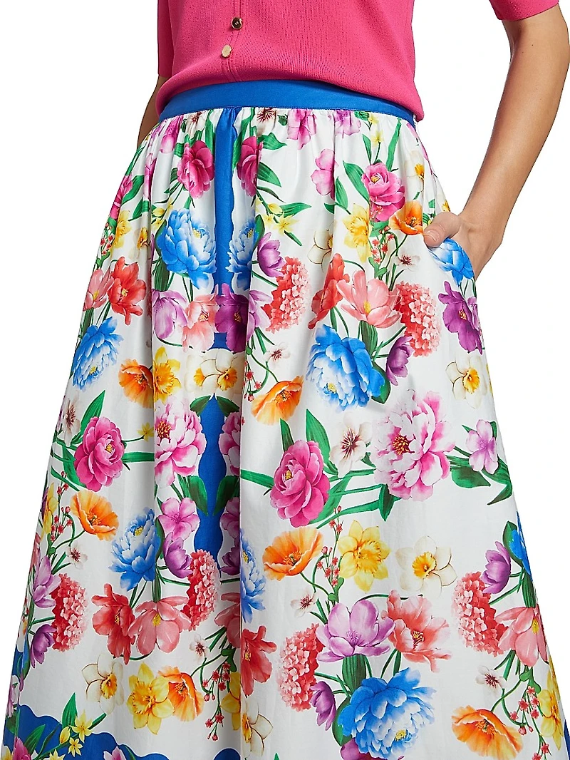 Marcie Cotton Printed Midi-Skirt