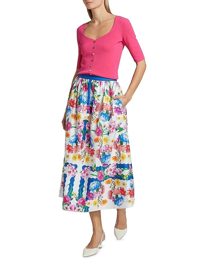 Marcie Cotton Printed Midi-Skirt