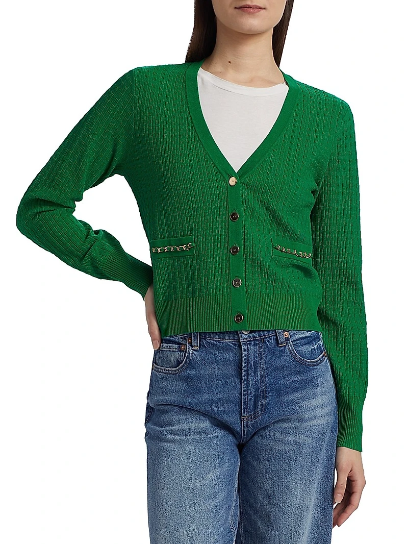 Oaklee V-Neck Chain-Link Cardigan