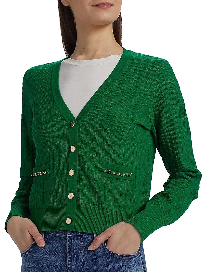 Oaklee V-Neck Chain-Link Cardigan