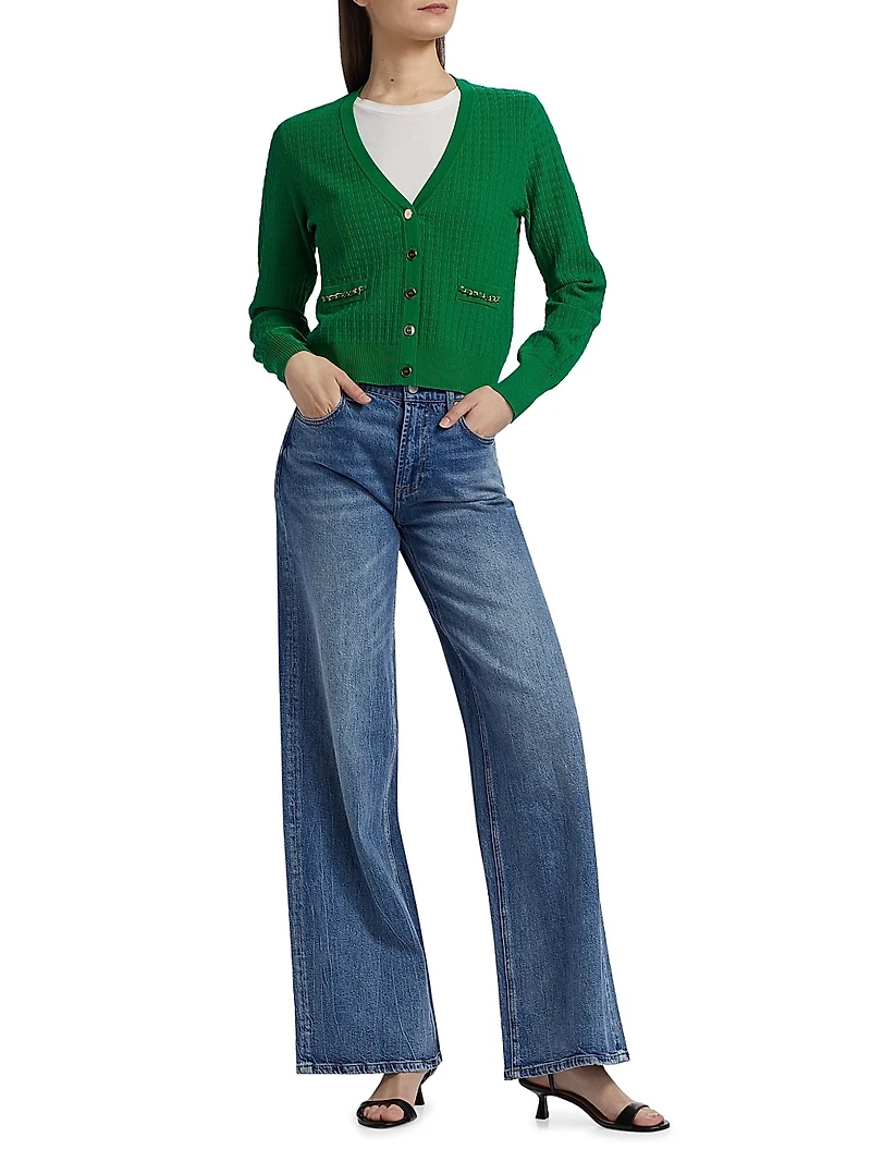 Oaklee V-Neck Chain-Link Cardigan