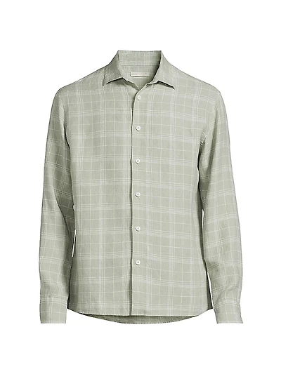 Linen Plaid Button-Up Shirt