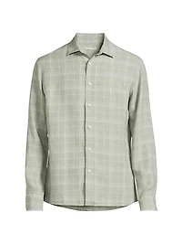 Linen Plaid Button-Up Shirt