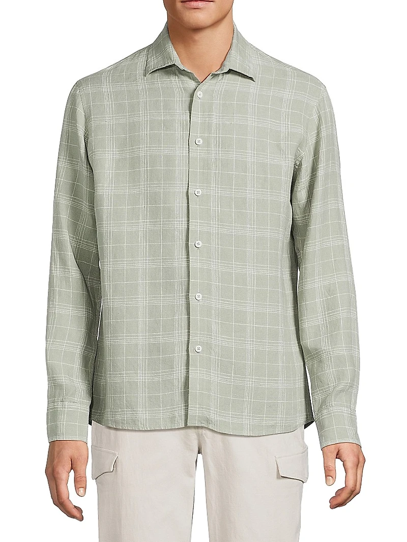 Linen Plaid Button-Up Shirt
