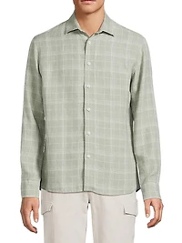 Linen Plaid Button-Up Shirt