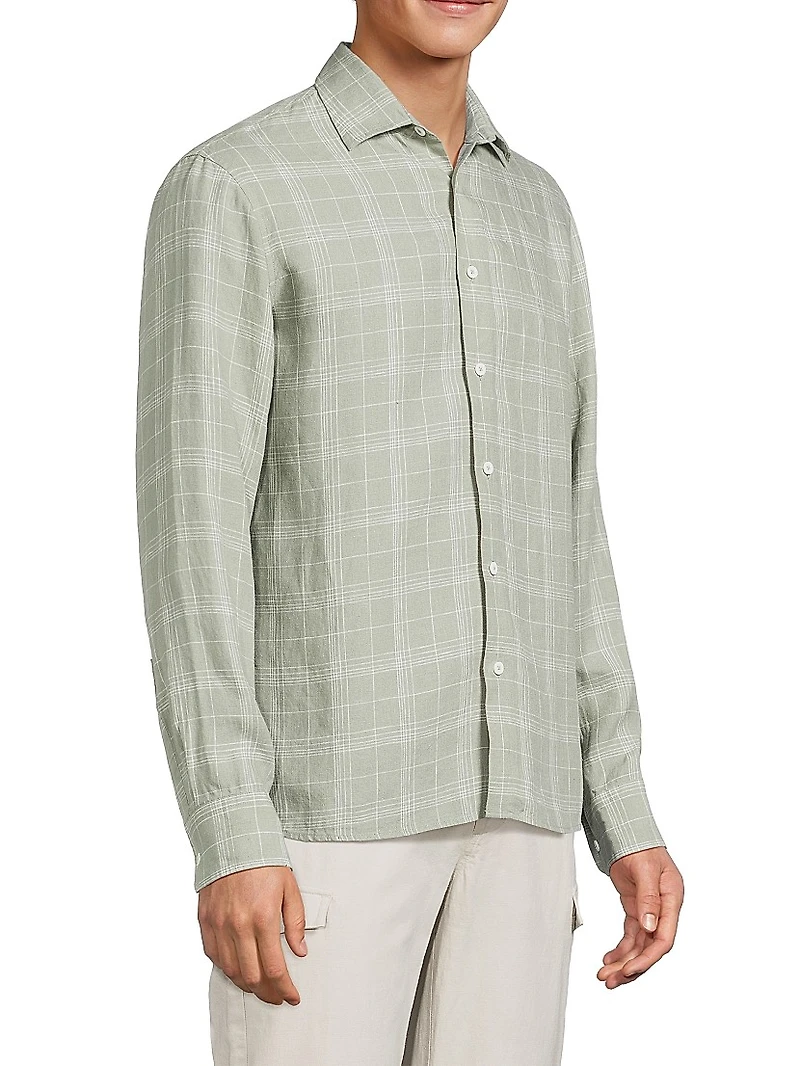 Linen Plaid Button-Up Shirt