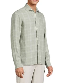 Linen Plaid Button-Up Shirt