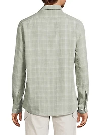 Linen Plaid Button-Up Shirt