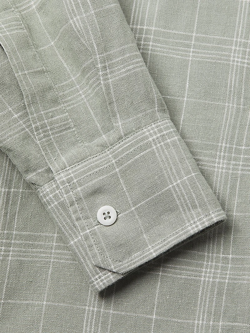 Linen Plaid Button-Up Shirt