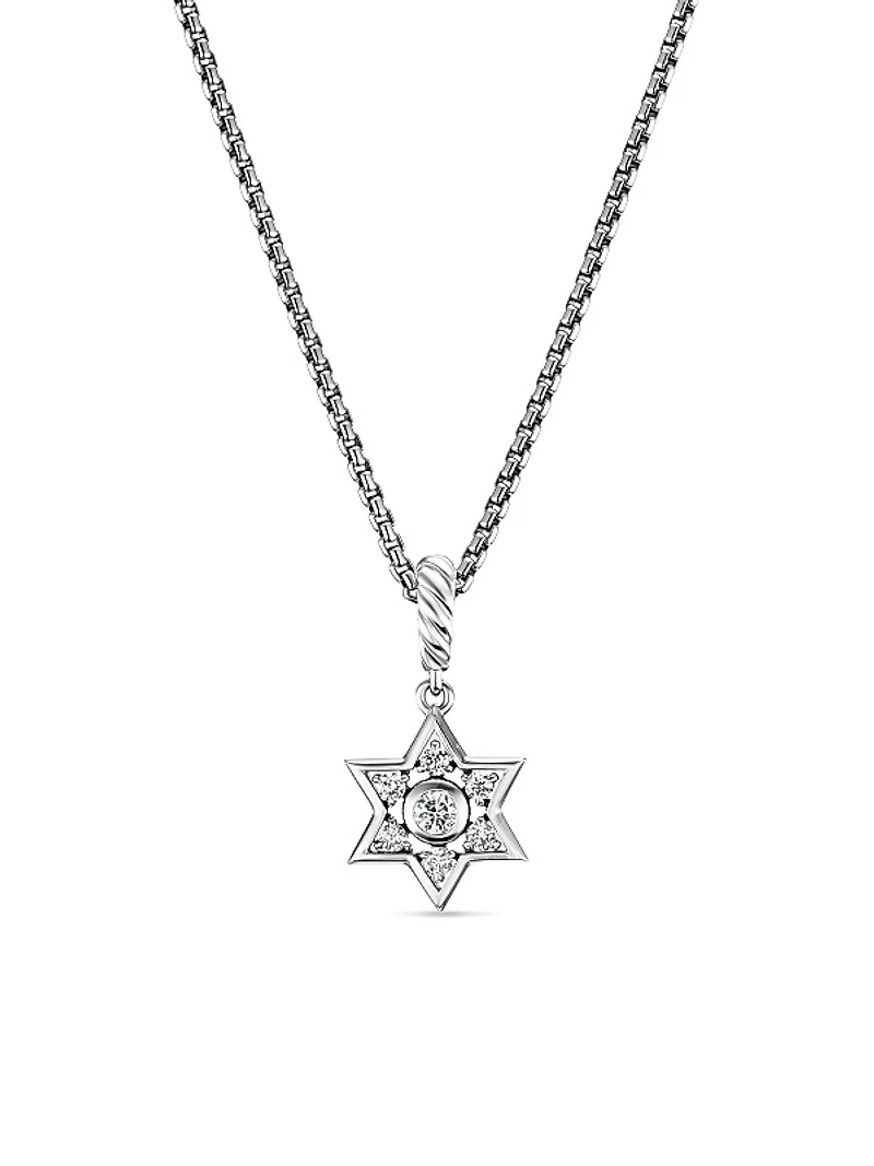 Star of David Pendant Necklace in Sterling Silver with Diamonds