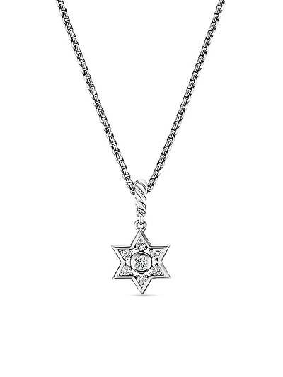 Star of David Pendant Necklace in Sterling Silver with Diamonds