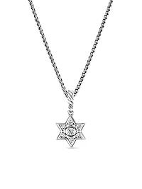 Star of David Pendant Necklace in Sterling Silver with Diamonds